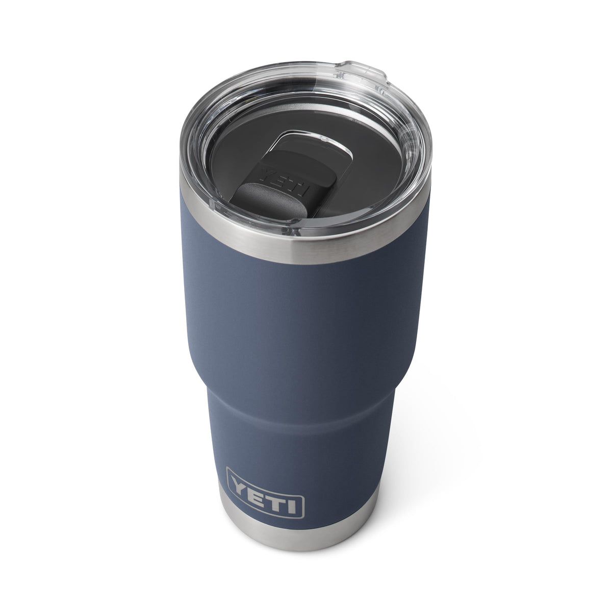 YETI Rambler 30 oz navy no-sweat design keeps hands dry.