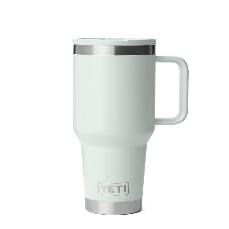 YETI Rambler 30 oz mug with flip straw lid in stainless, ready for spill-free on-the-go hydration.