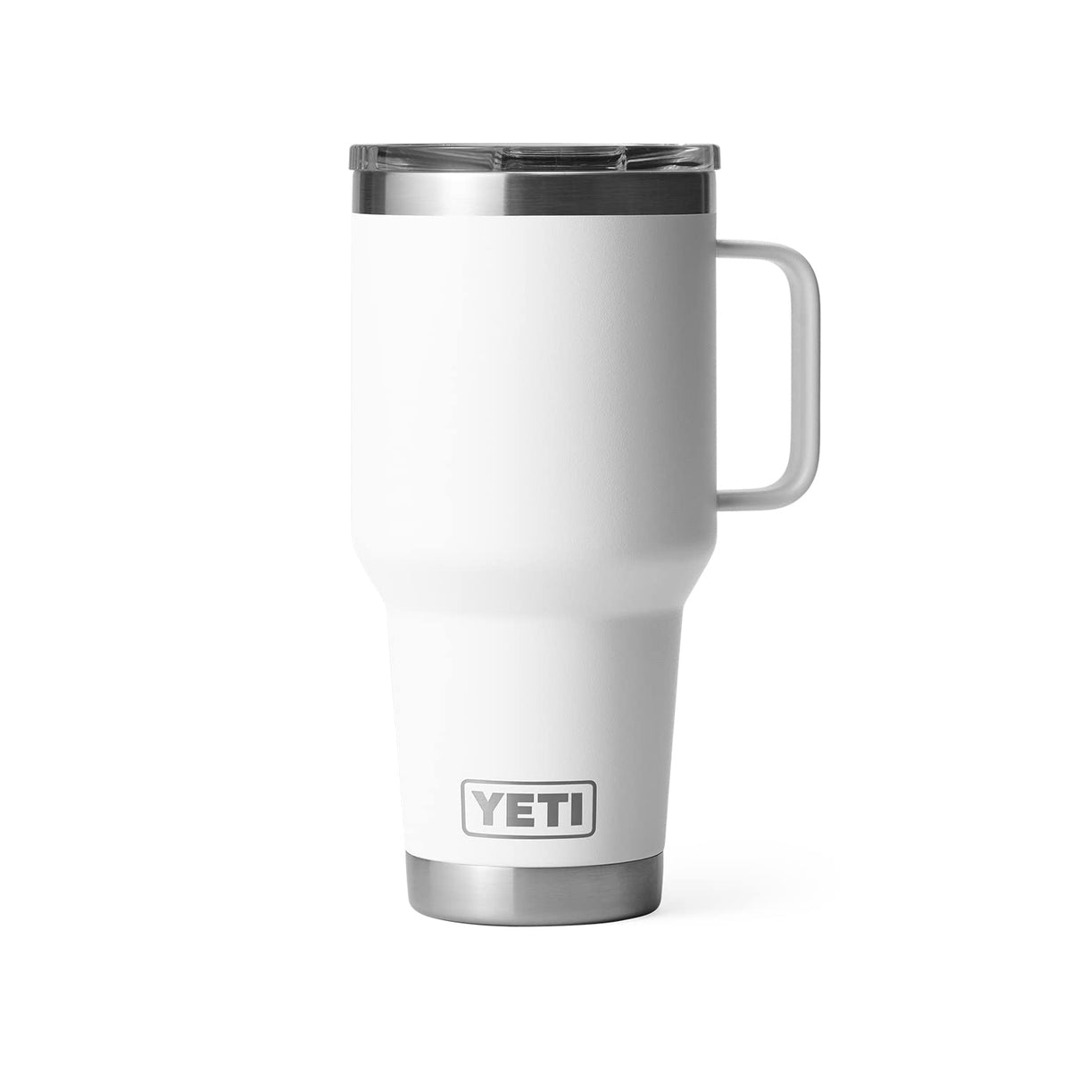 YETI Rambler 30oz Travel Mug stainless steel body highlights durable construction.