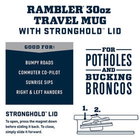 YETI Rambler 30 oz Travel Mug Stronghold Lid closed, spill-resistant for busy commutes.