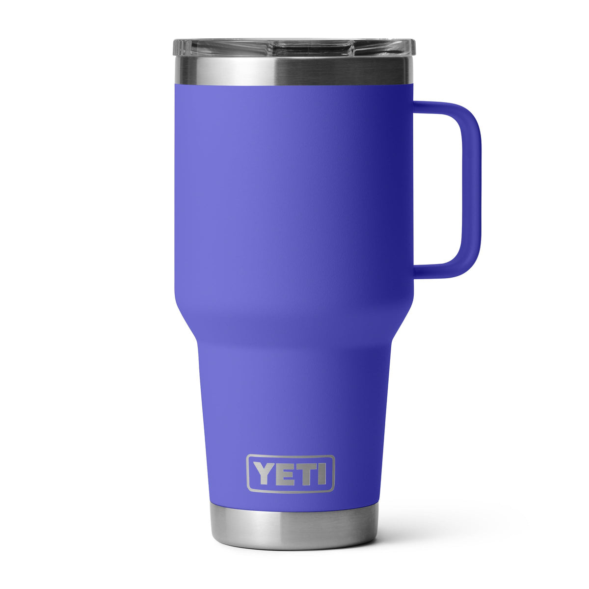 YETI Rambler 30oz Ultramarine Violet front view shows rugged stainless steel build.