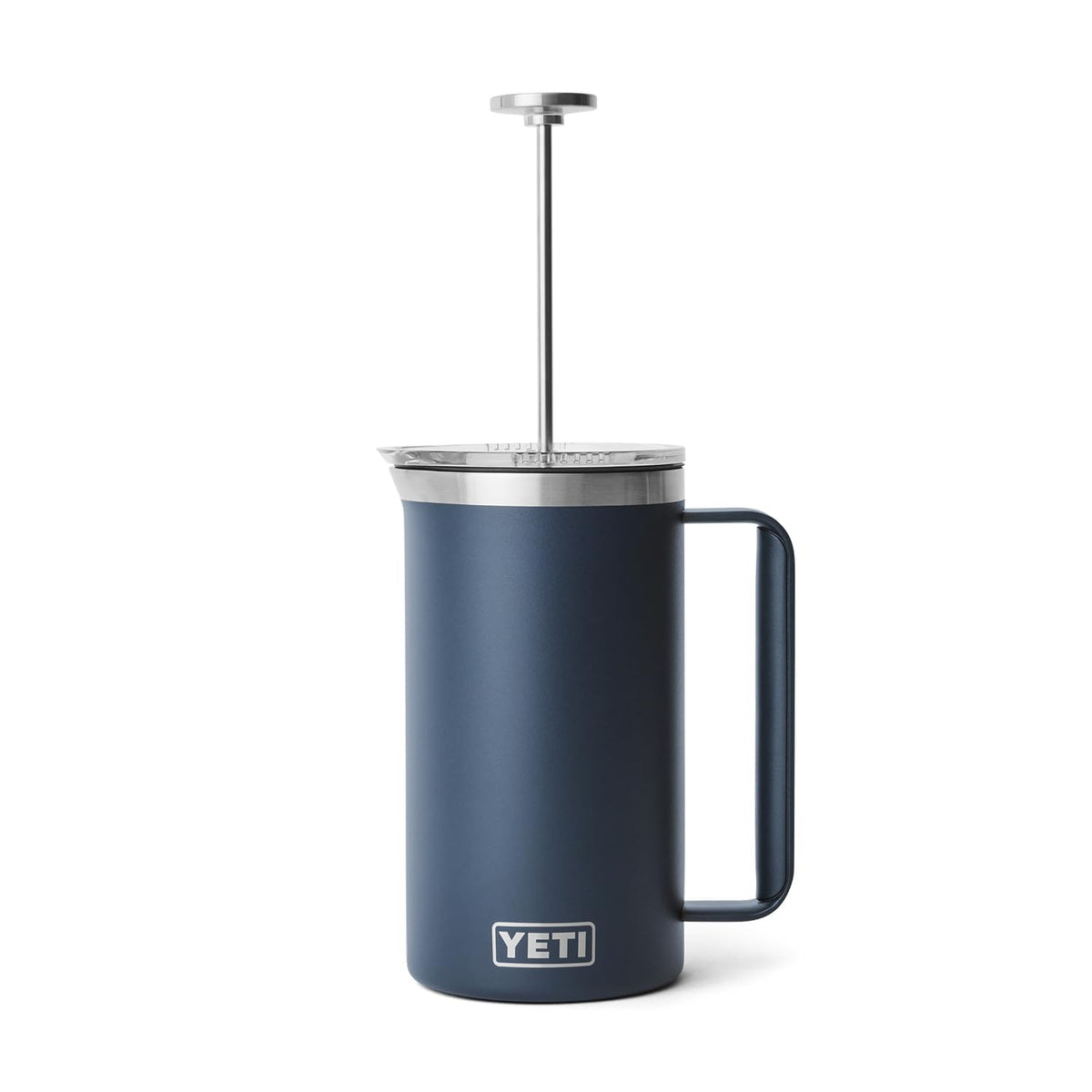 YETI Rambler 34 oz French Press Navy interior view shows stainless steel durability