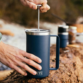 YETI Rambler 34 oz French Press Navy measurements graphic for quick sizing