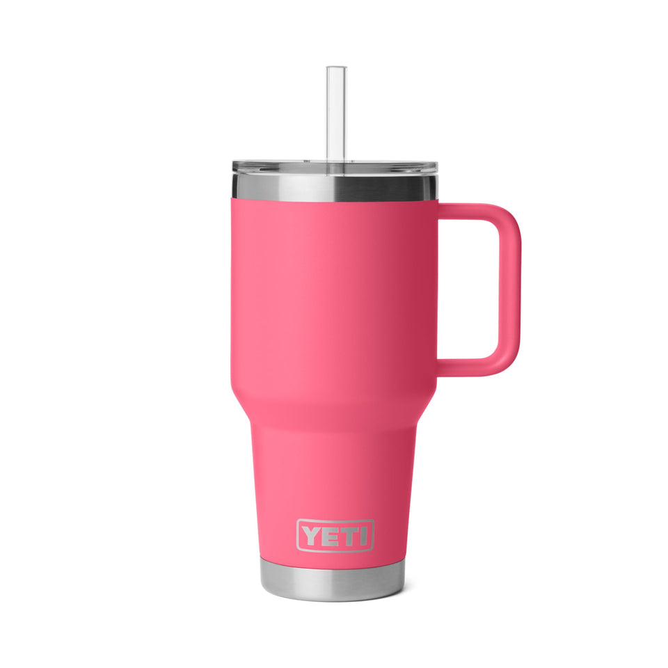 YETI Rambler 35 oz Straw Mug 2.0 in tropical pink with vibrant color for sunny days