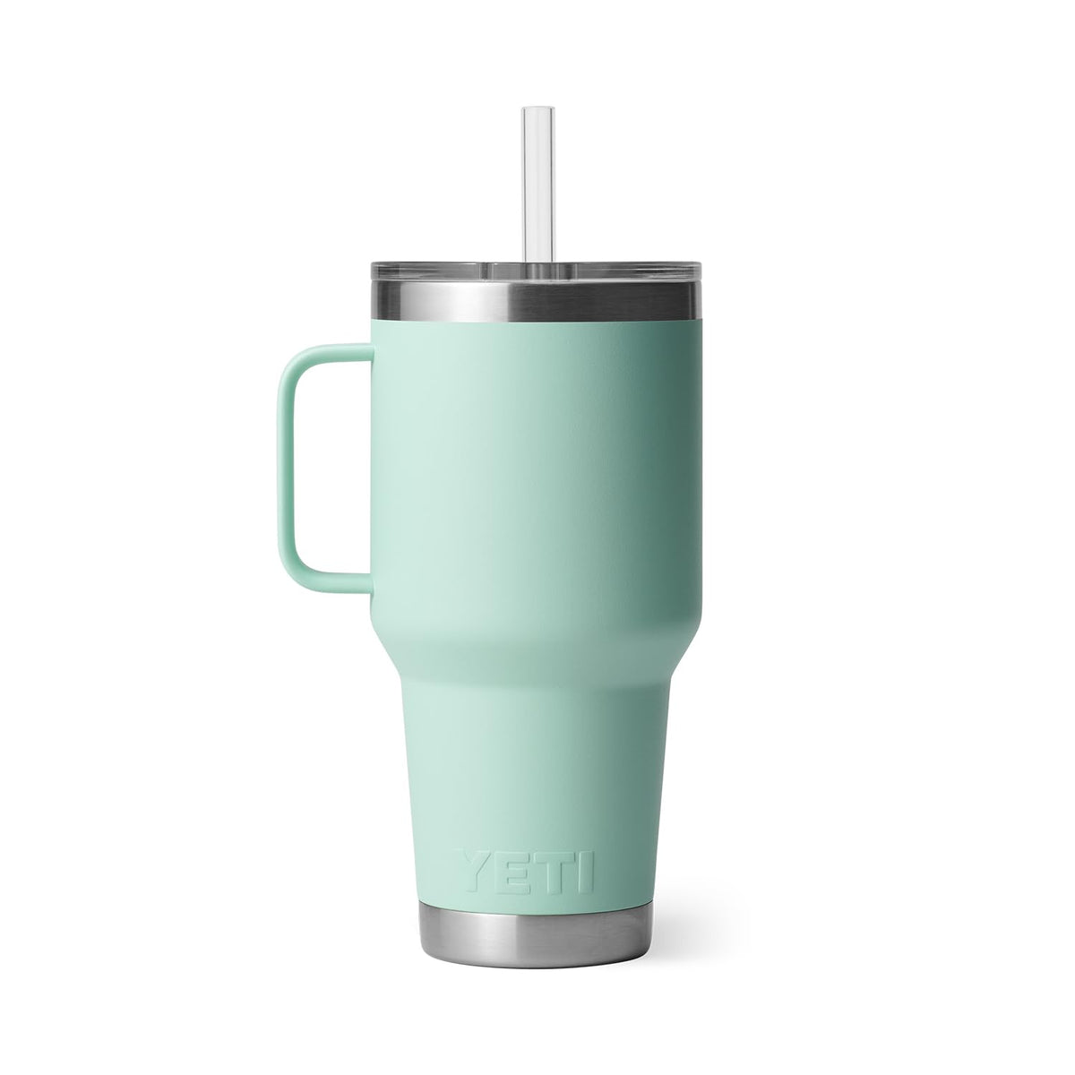YETI Rambler straw lid with stopper in seafoam, secure sipping on the go.