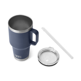 YETI Rambler 35oz vacuum insulated cup maintains cold beverages during travel