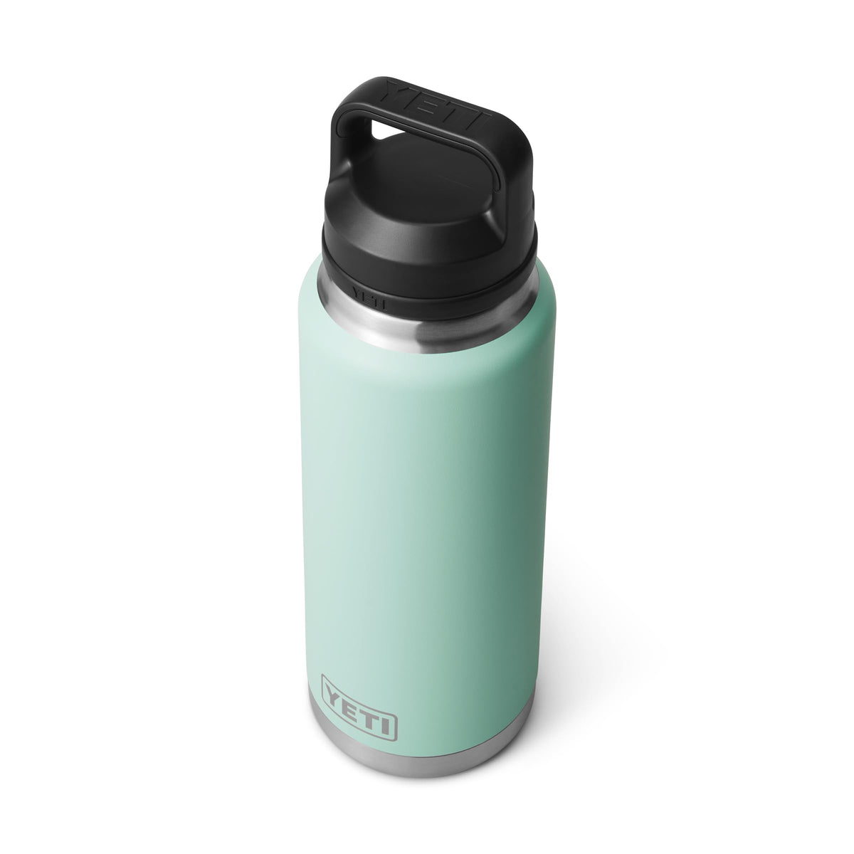 YETI Rambler bottle in seafoam demonstrates durable stainless construction