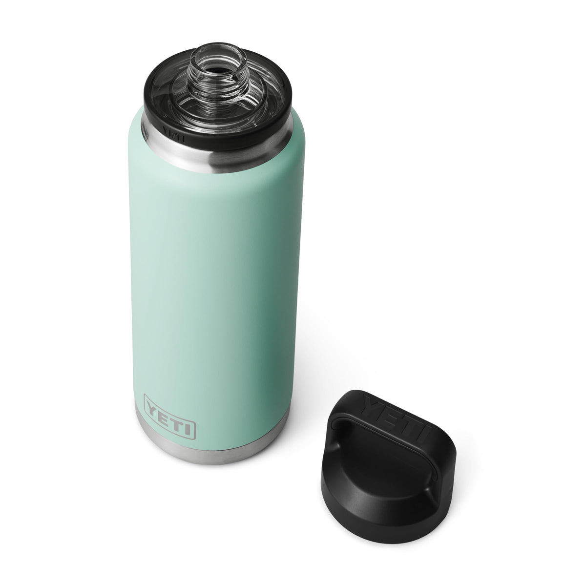 YETI Rambler seafoam bottle with TripleHaul Handle for easy carrying