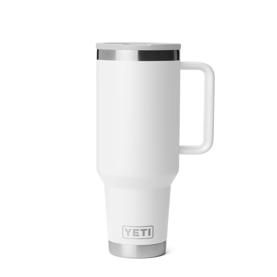 YETI Rambler 40 oz Travel Mug with flip straw lid keeps drinks spill-free on the go.