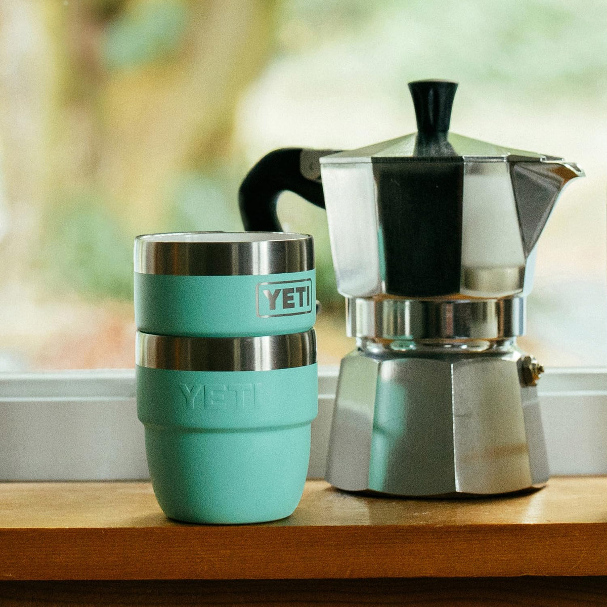 YETI Rambler 4 oz stackable cup ideal for camp kitchens and outdoor coffee moments.