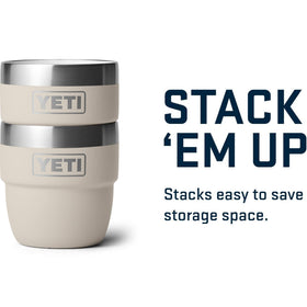 YETI Rambler 4oz cup stacked beside others in a kitchen setting.