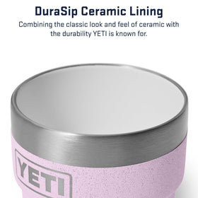 YETI Rambler 4 oz stackable cup with DuraSip ceramic lining for durable heat retention.