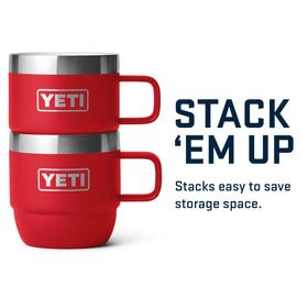 YETI Rambler 6 oz stackable mug being cleaned, dishwasher-safe convenience.