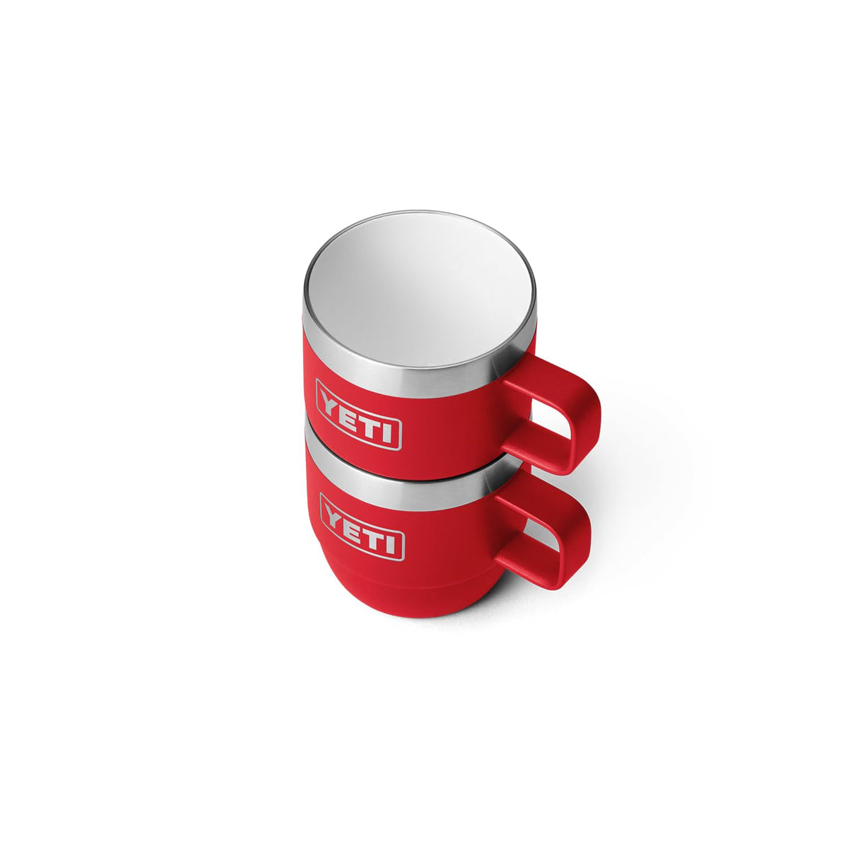 YETI Rambler 6 oz stackable mug with firm grip handle for easy pouring.