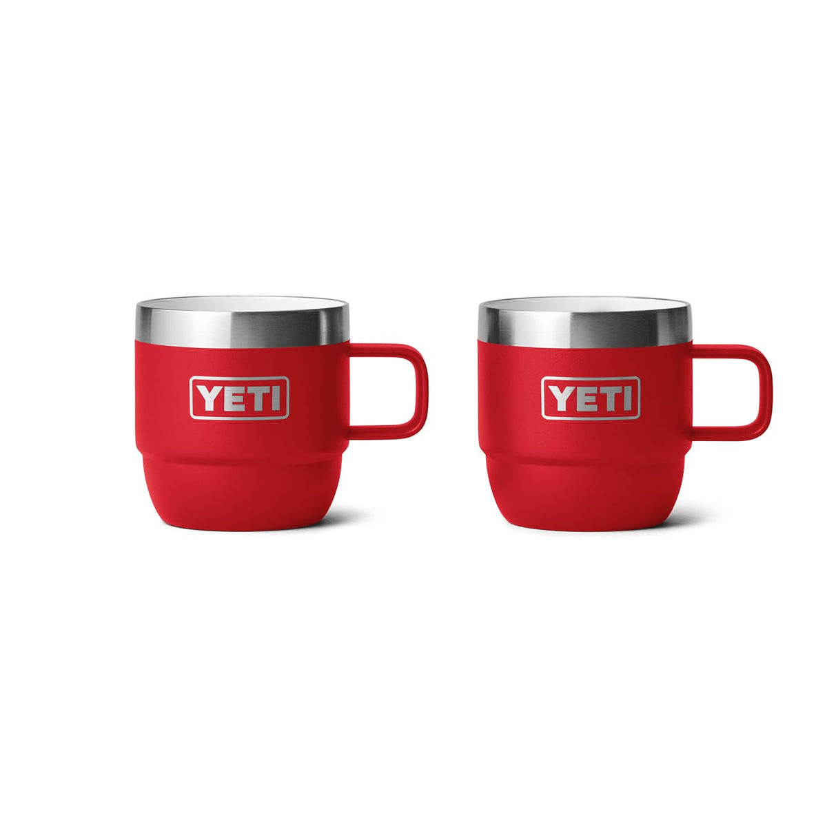 YETI Rambler 6 oz stackable mug Rescue Red, front view, compact for espresso on the go.