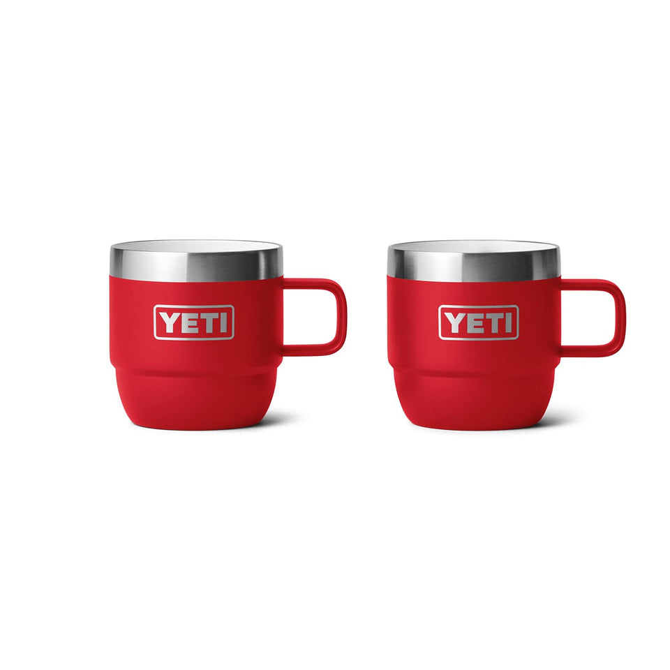 YETI Rambler 6 oz stackable mug Rescue Red, front view, compact for espresso on the go.