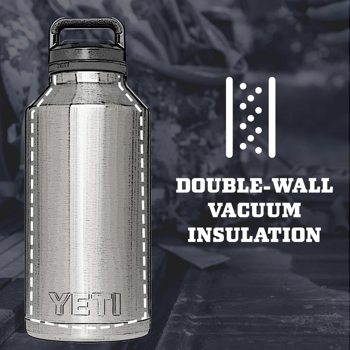 YETI Rambler 64 oz bottle with double-wall insulation keeps drinks cold