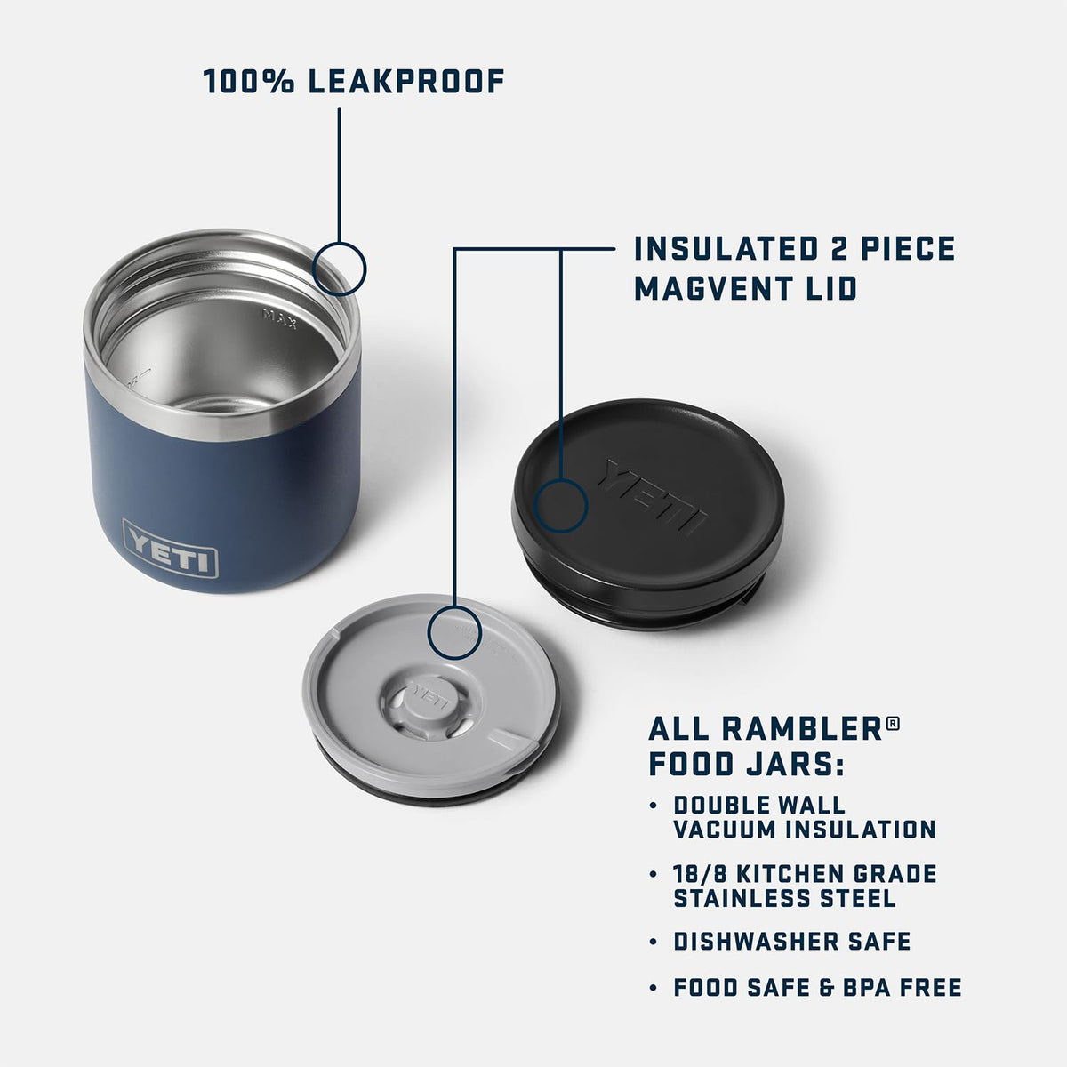 YETI Rambler 8 oz Food Jar shows vacuum insulation preserving hot or cold meals.
