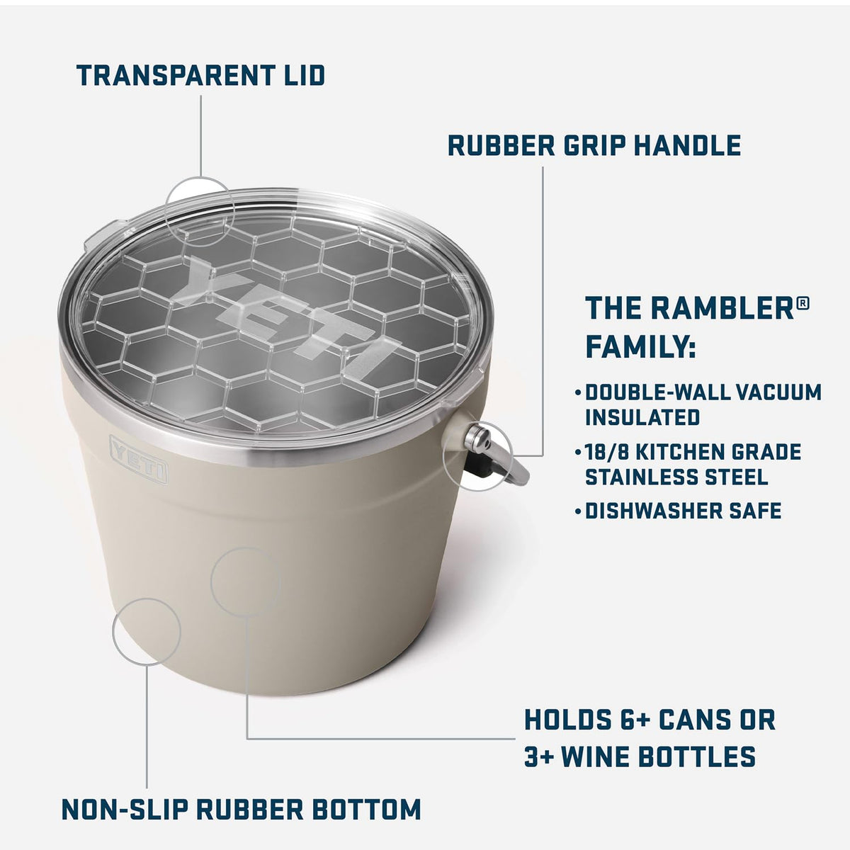YETI Rambler Beverage Bucket open lid for easy service.