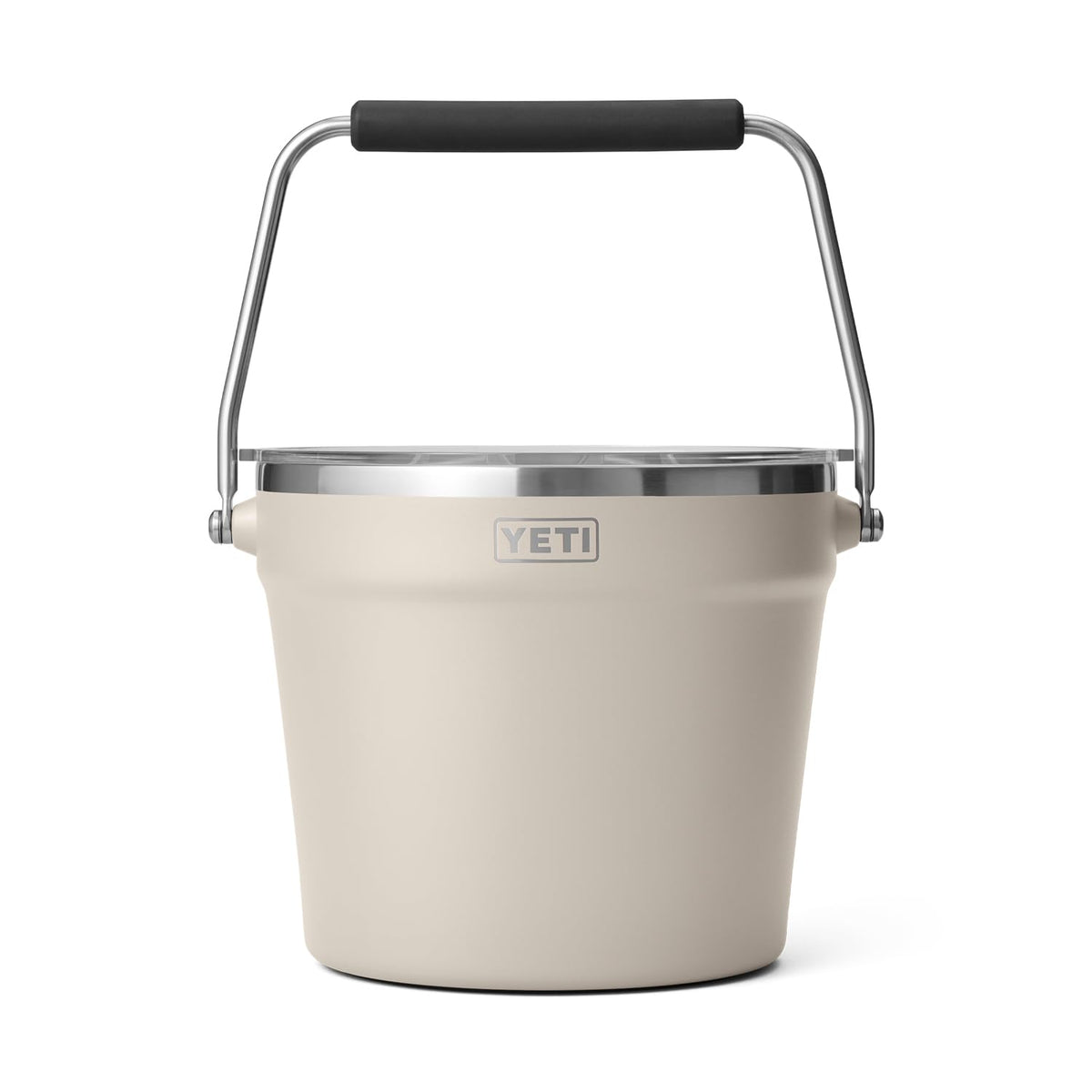 YETI Rambler Beverage Bucket side view in Cape Taupe, sturdy for gatherings.