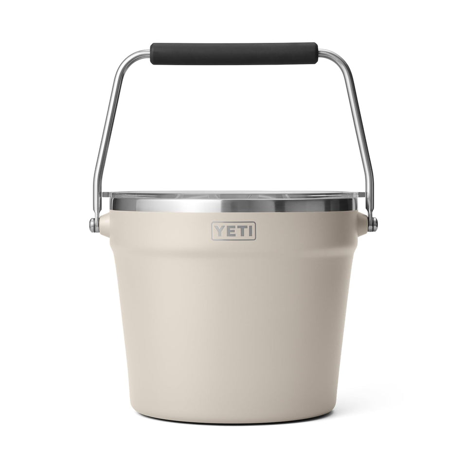 YETI Rambler Beverage Bucket side view in Cape Taupe, sturdy for gatherings.