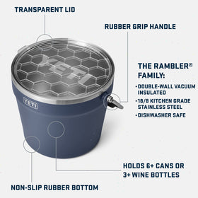 YETI Rambler Beverage Bucket filled with ice for a backyard party.