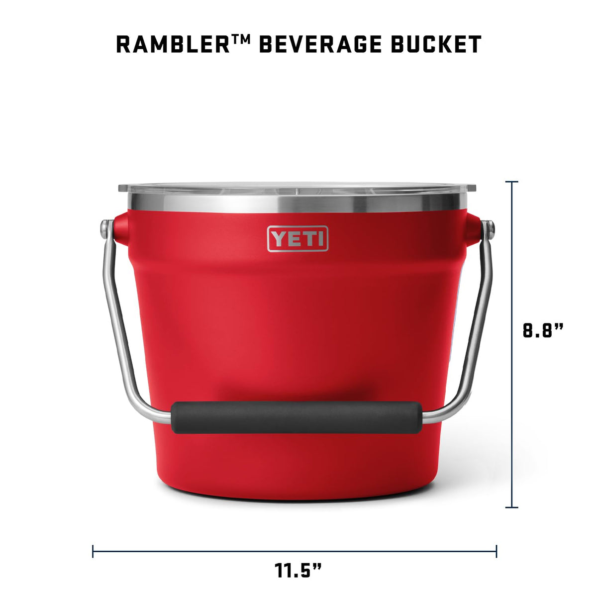 YETI Rambler Beverage Bucket rotating handle for easy transport.