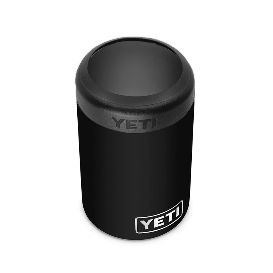 YETI Rambler Colster 12oz black front view showing rugged steel durability