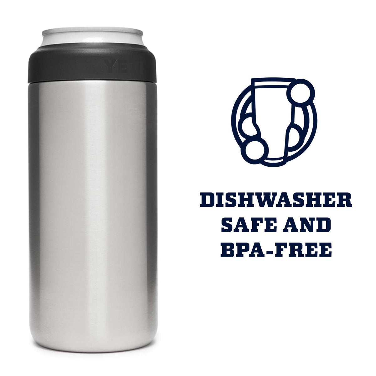 YETI Rambler Colster Slim is dishwasher-safe after outdoor adventures.