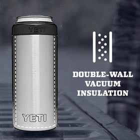 YETI Rambler Colster Slim double-wall vacuum keeps drinks colder longer.