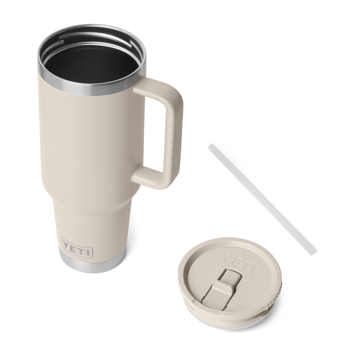YETI flip straw lid in action preventing spills during car commute