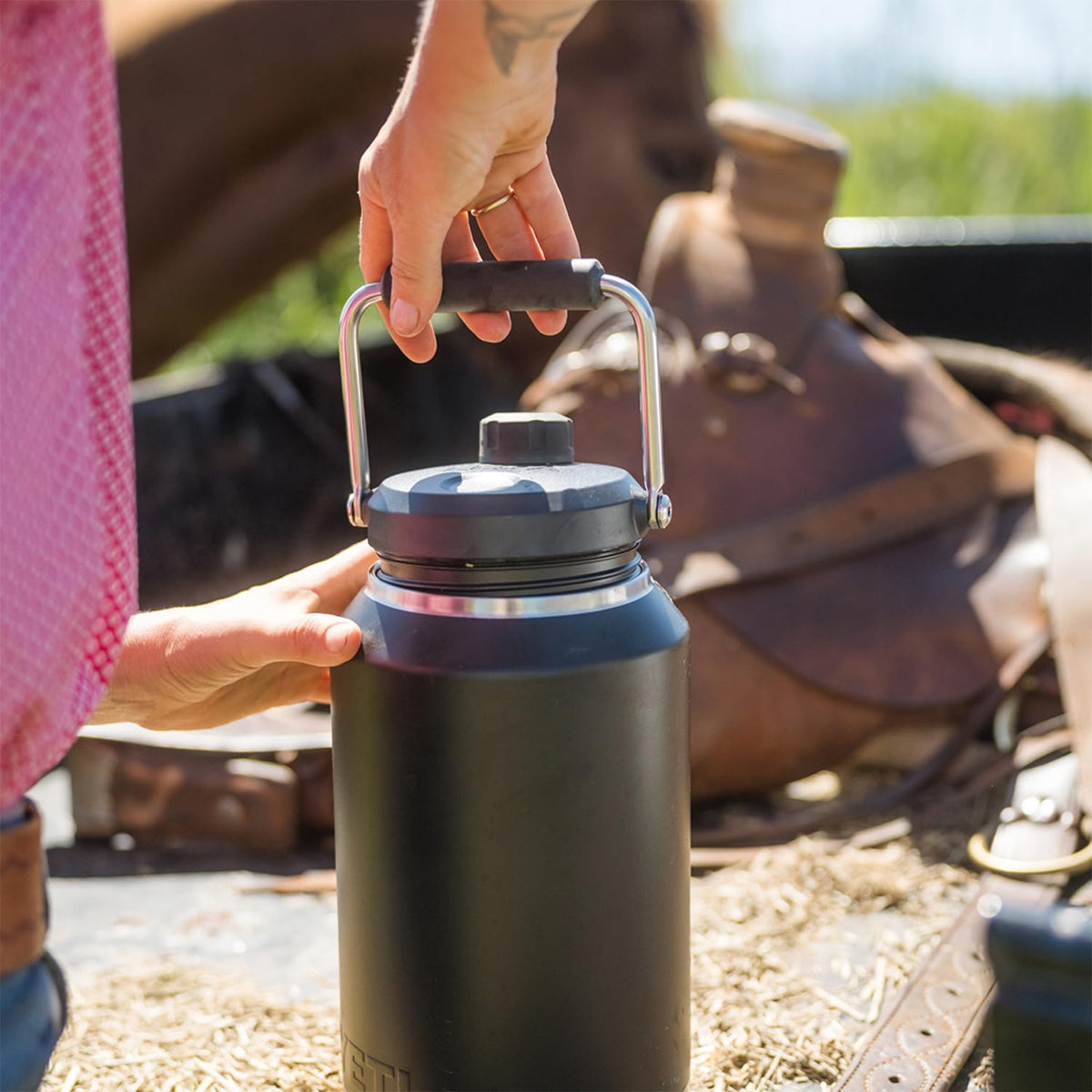 YETI Rambler Gallon Jug 2.0 Bearfoot ring stabilizes on any surface.