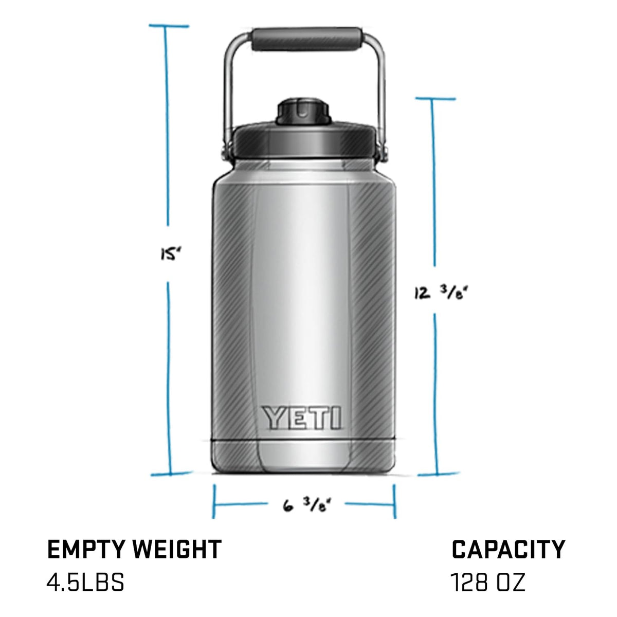 YETI Rambler Gallon Jug double-wall vacuum insulation keeps drinks cold or hot longer.