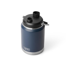 YETI Rambler 2.0 navy body shows rugged stainless steel for durable hydration.
