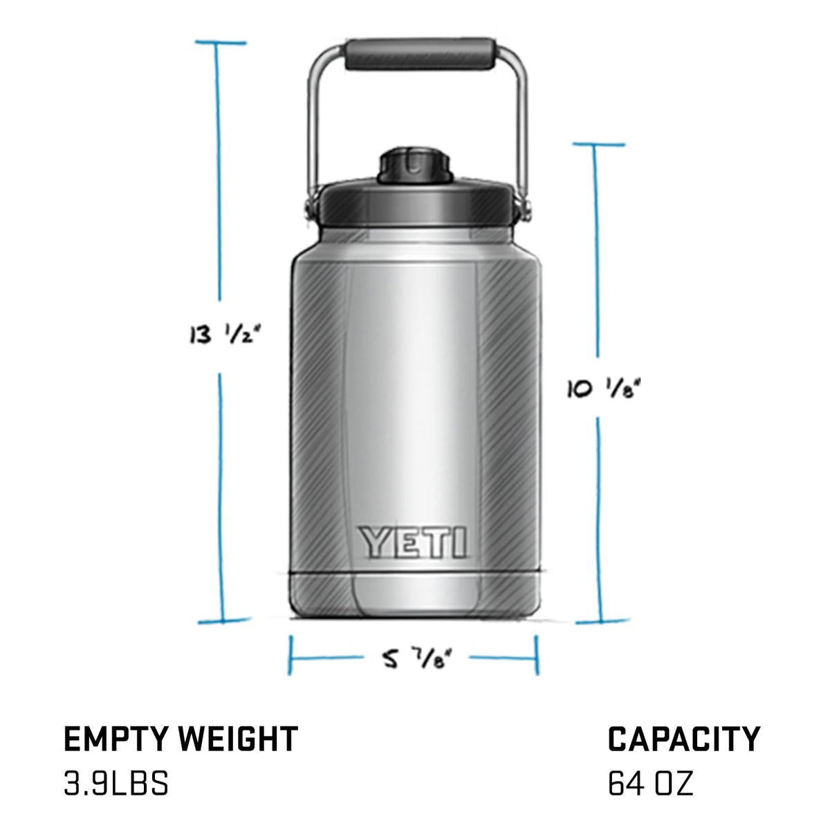 YETI Rambler Half Gallon Jug with insulated lid, emphasizing temperature retention.