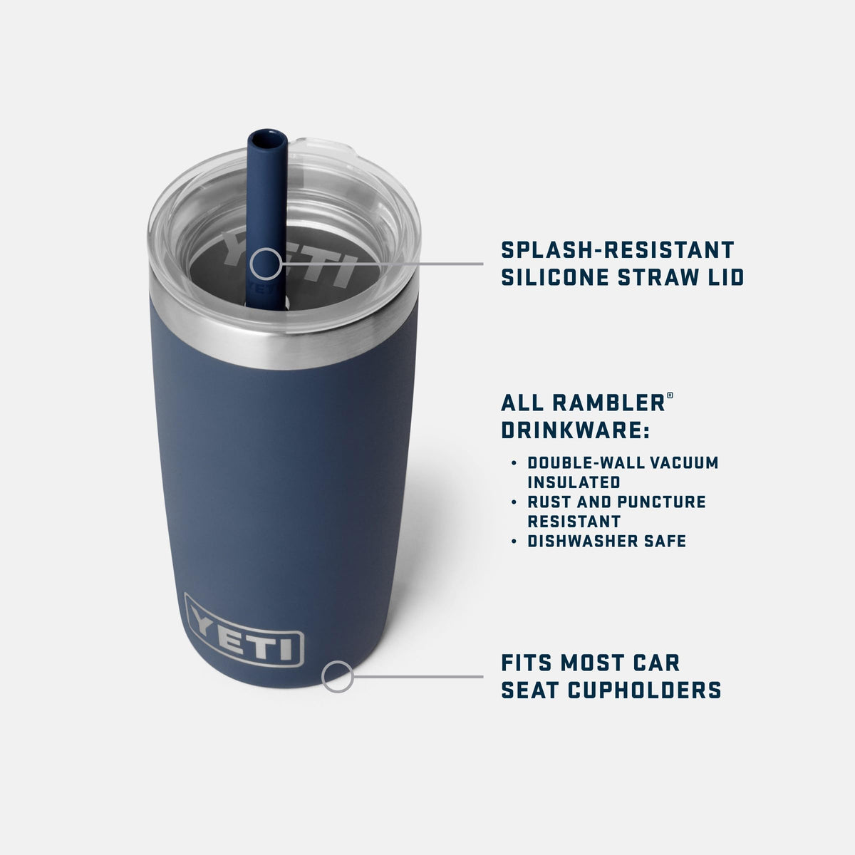 YETI Rambler Jr 10oz shown in a car cup holder for travel