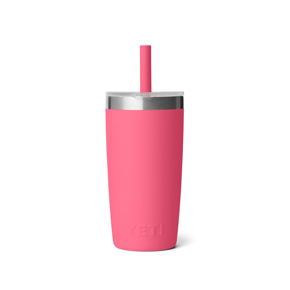 Dishwasher-safe icon beside YETI Rambler Jr tropical pink tumbler