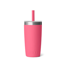 Dishwasher-safe icon beside YETI Rambler Jr tropical pink tumbler