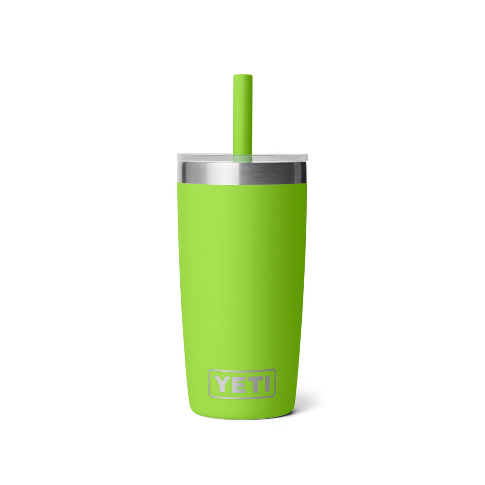 YETI Rambler Jr 10 oz with silicone straw lid for spill-resistant sipping on the go.