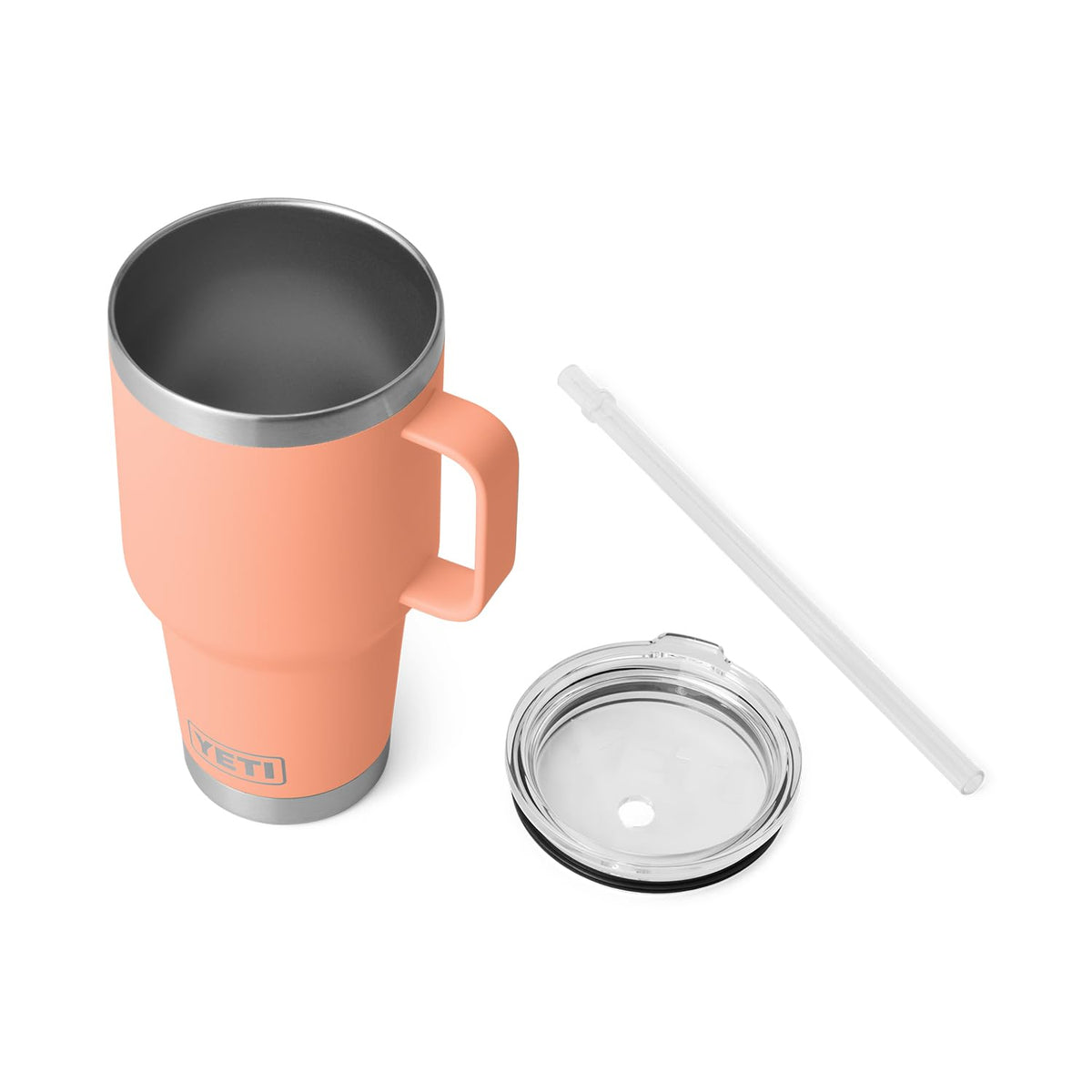 YETI Rambler no sweat design in Lowcountry Peach prevents condensation on hands.