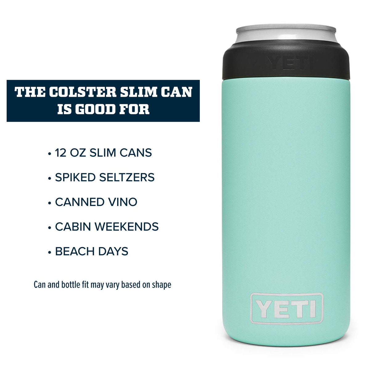 YETI Rambler Slim Colster Seafoam ready for beach day adventures.