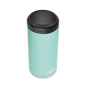 YETI Rambler Slim Colster Seafoam keeps 12 oz cans cold on the beach.