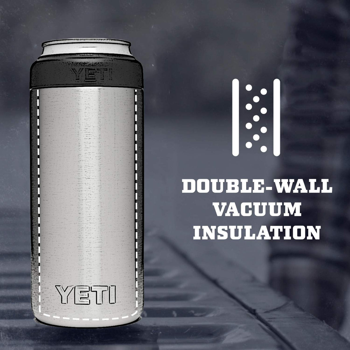 YETI Rambler Slim Colster Seafoam shows rugged durability for outdoor use.