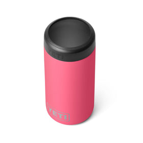 YETI Rambler Slim Colster Tropical Pink front view keeps slim cans cool on trips
