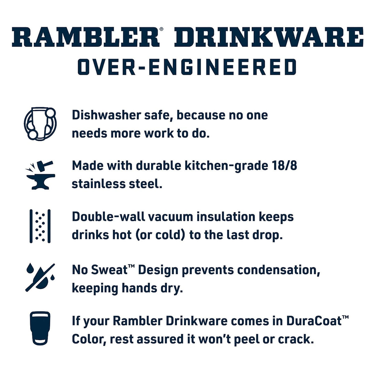 YETI Rambler stainless steel body delivers durable, corrosion-resistant daily use.
