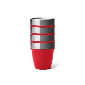 YETI Rescue Red shot glass close-up highlighting durable finish.
