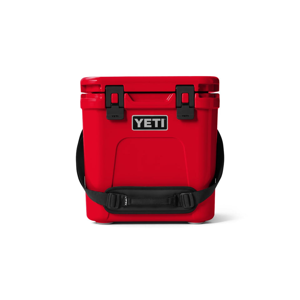 YETI Roadie 24 exterior in Rescue Red, built for road trips and durability.