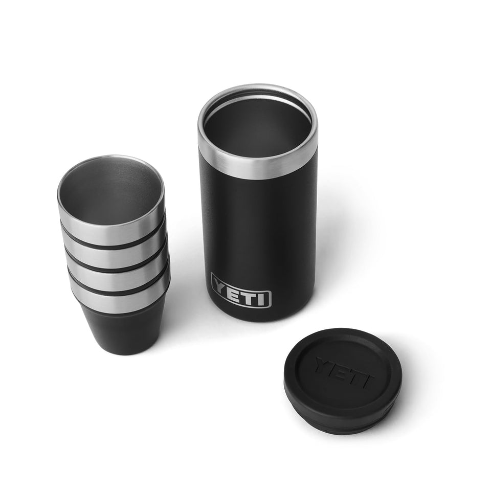 YETI shot glasses with black carrying case, four-pack, ideal for travel