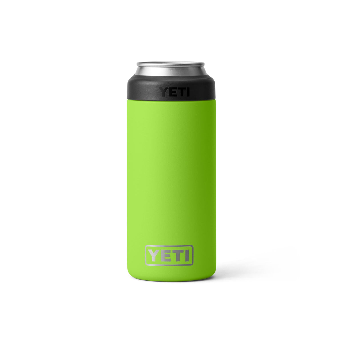 YETI Slim Colster around a 12 oz can, keeps drinks extra cold on outdoor trips.