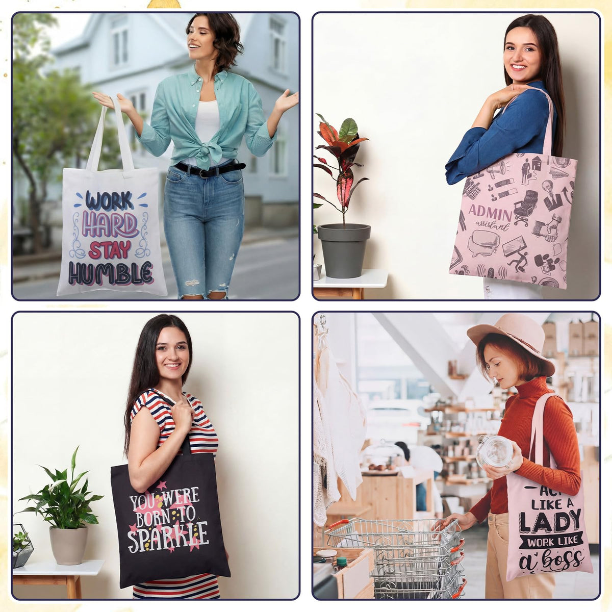 Yeyeplum tote with office-themed graphics, perfect for daily organization.